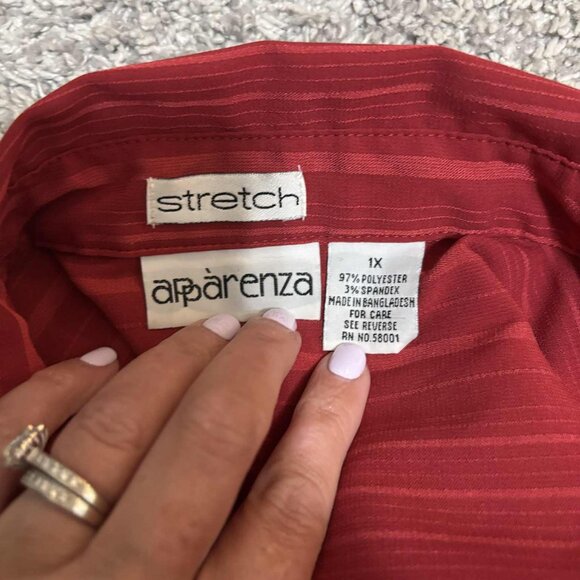 Women's Like New Red Button-Down Blouse with Stripes & QTR-Sleeved with Pockets - Picture 4 of 4